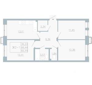 3-к квартира, вторичка, 66м2, 4/4 этаж