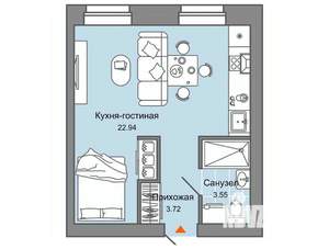 Студия квартира, вторичка, 30м2, 6/12 этаж