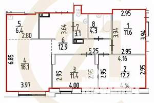 4-к квартира, вторичка, 80м2, 8/25 этаж
