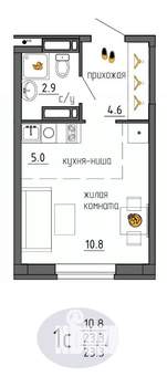 Студия квартира, строящийся дом, 23м2, 19/25 этаж