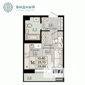 1-к квартира, вторичка, 25м2, 8/8 этаж