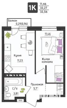 1-к квартира, вторичка, 33м2, 2/4 этаж