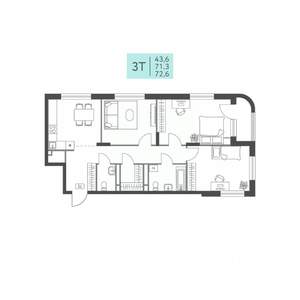 3-к квартира, вторичка, 73м2, 6/22 этаж