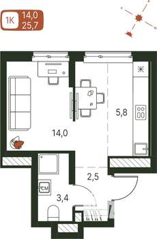 Студия квартира, вторичка, 26м2, 5/20 этаж