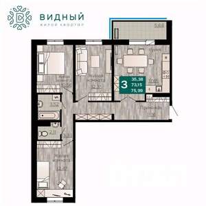 3-к квартира, вторичка, 76м2, 8/8 этаж