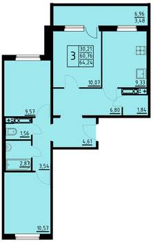 3-к квартира, вторичка, 64м2, 2/10 этаж