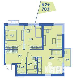 2-к квартира, вторичка, 70м2, 1/8 этаж