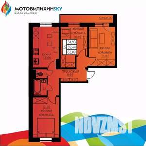 3-к квартира, вторичка, 62м2, 2/12 этаж