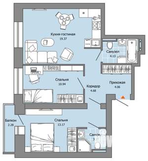 2-к квартира, вторичка, 60м2, 6/9 этаж
