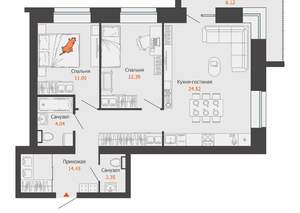 2-к квартира, вторичка, 72м2, 7/9 этаж