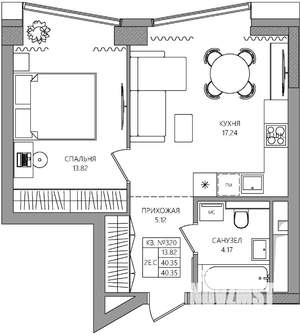 2-к квартира, строящийся дом, 40м2, 5/28 этаж