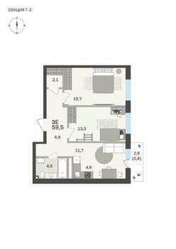 3-к квартира, вторичка, 60м2, 4/6 этаж