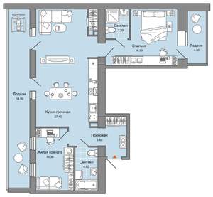 2-к квартира, вторичка, 82м2, 9/9 этаж