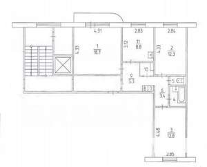 3-к квартира, вторичка, 68м2, 5/9 этаж