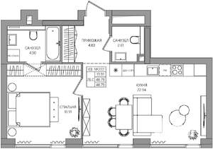2-к квартира, строящийся дом, 49м2, 5/28 этаж