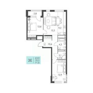 3-к квартира, вторичка, 72м2, 2/22 этаж
