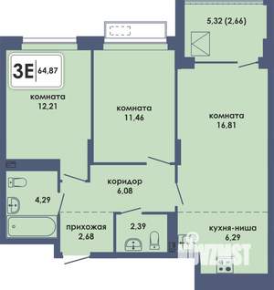 3-к квартира, вторичка, 65м2, 6/10 этаж