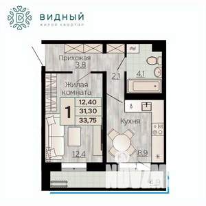 1-к квартира, вторичка, 34м2, 3/8 этаж
