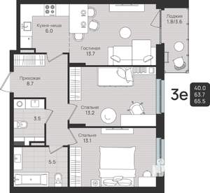 3-к квартира, вторичка, 66м2, 4/6 этаж