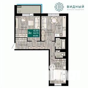 3-к квартира, вторичка, 68м2, 4/8 этаж