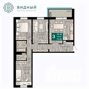 3-к квартира, вторичка, 76м2, 8/8 этаж