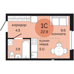 Студия квартира, вторичка, 23м2, 14/17 этаж