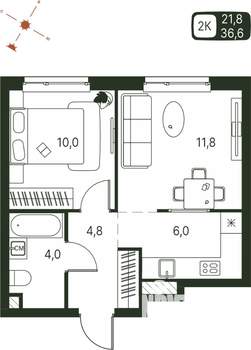 Студия квартира, строящийся дом, 37м2, 2/20 этаж