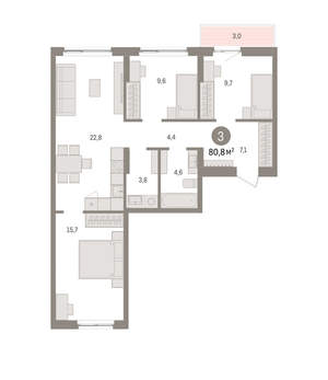 3-к квартира, вторичка, 81м2, 9/11 этаж