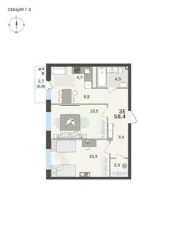 3-к квартира, вторичка, 58м2, 4/6 этаж