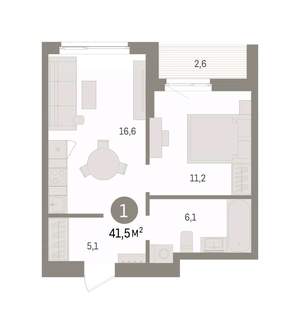 1-к квартира, вторичка, 42м2, 5/16 этаж