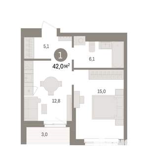 1-к квартира, вторичка, 42м2, 12/16 этаж
