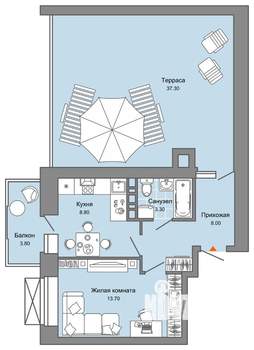 1-к квартира, вторичка, 46м2, 8/8 этаж