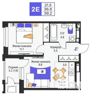 2-к квартира, строящийся дом, 38м2, 11/25 этаж