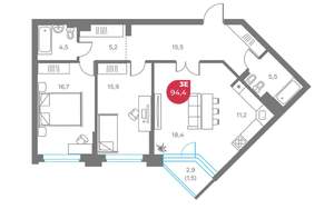 3-к квартира, вторичка, 94м2, 5/6 этаж