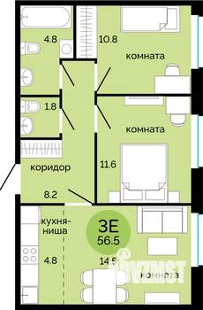 3-к квартира, вторичка, 57м2, 2/15 этаж