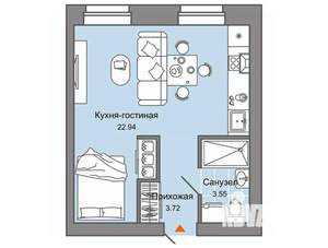 Студия квартира, вторичка, 30м2, 6/12 этаж