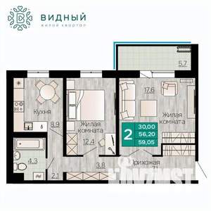 2-к квартира, вторичка, 59м2, 8/8 этаж