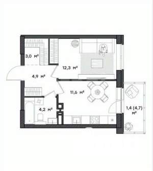 1-к квартира, сданный дом, 37м2, 3/18 этаж