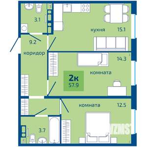 2-к квартира, вторичка, 58м2, 9/10 этаж