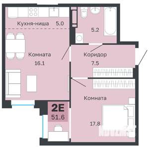 2-к квартира, вторичка, 52м2, 8/18 этаж