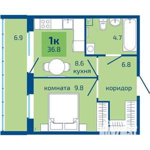 1-к квартира, вторичка, 37м2, 1/9 этаж