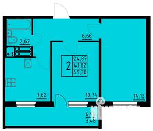 2-к квартира, вторичка, 45м2, 2/10 этаж