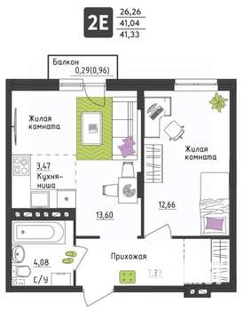 2-к квартира, вторичка, 41м2, 1/4 этаж