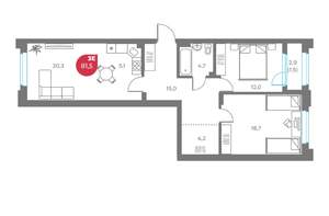 3-к квартира, вторичка, 82м2, 2/6 этаж