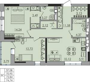 3-к квартира, вторичка, 70м2, 2/18 этаж