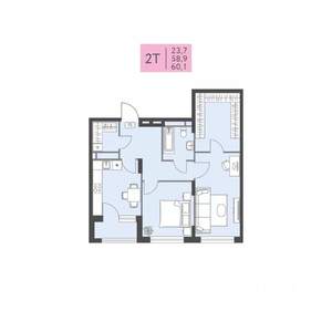 2-к квартира, вторичка, 60м2, 6/22 этаж