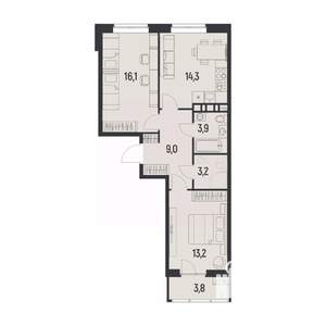 2-к квартира, вторичка, 62м2, 4/12 этаж