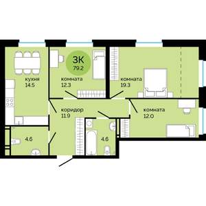 3-к квартира, вторичка, 79м2, 14/25 этаж