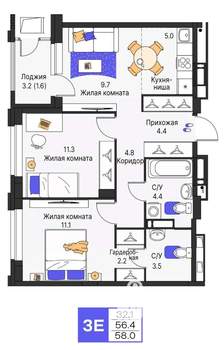 3-к квартира, вторичка, 58м2, 11/25 этаж