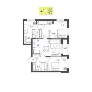 4-к квартира, строящийся дом, 80м2, 22/22 этаж
